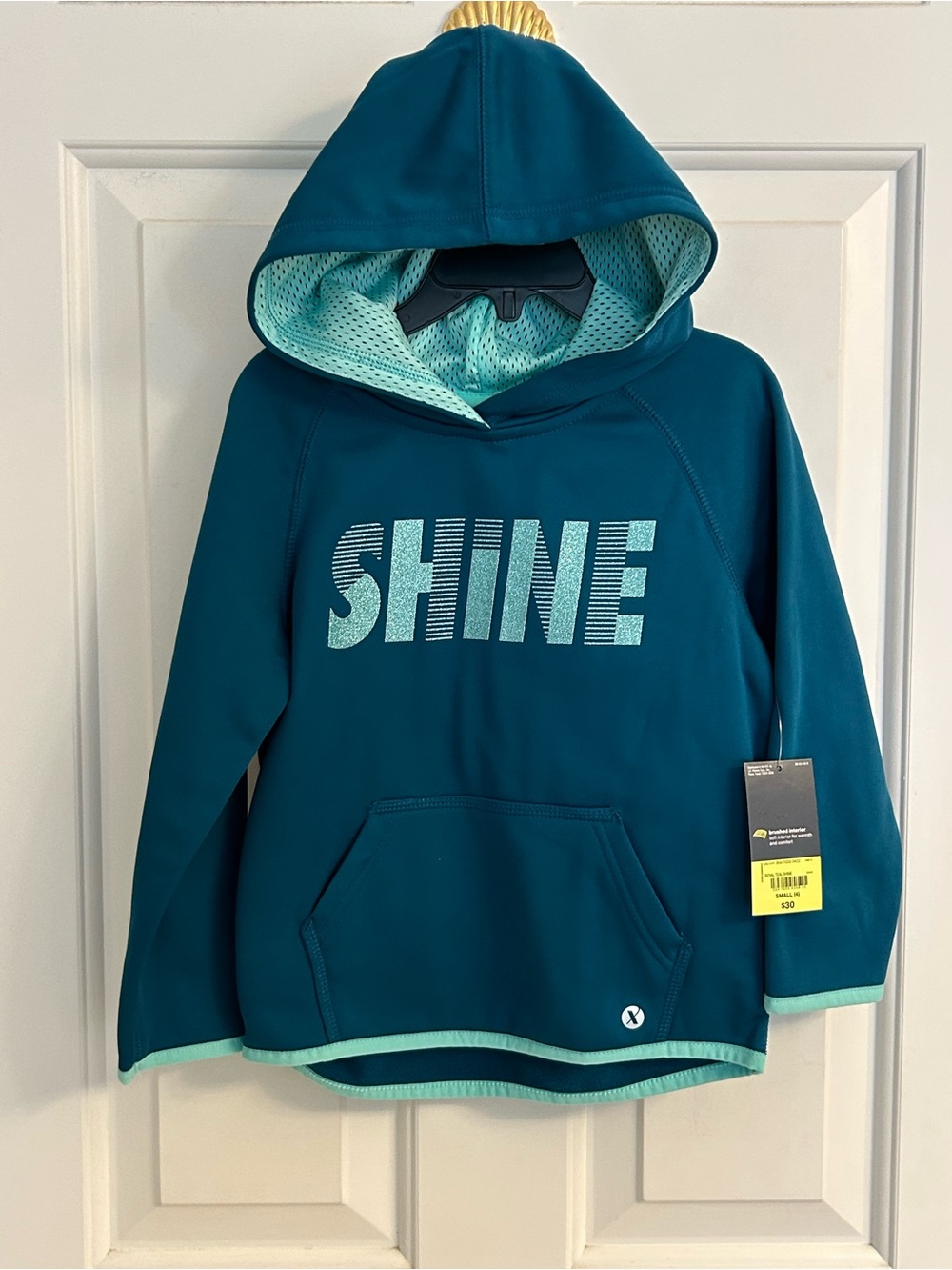 NWT-Girls Xersion Teal Hooded Sweatshirt with Mint SHINE Graphic